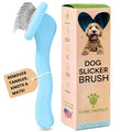Pet Slicker Brush With Soft Massage Grooming Stainless Steel Pins - For Dematting, Shedding Fur, and Undercoat - Ideal Gift for Professional Pet Groomers - Long Slicker Brush (Baby Blue, Flat Small)