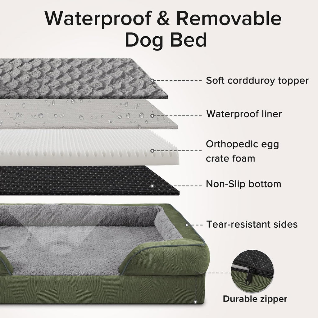 INVENHO Jumbo Orthopedic Dog Bed for Extra Large Dogs, Waterproof, Egg-Crate Foam Dog Couch Bed with Washable Removable Cover, Waterproof Lining and Nonskid Bottom