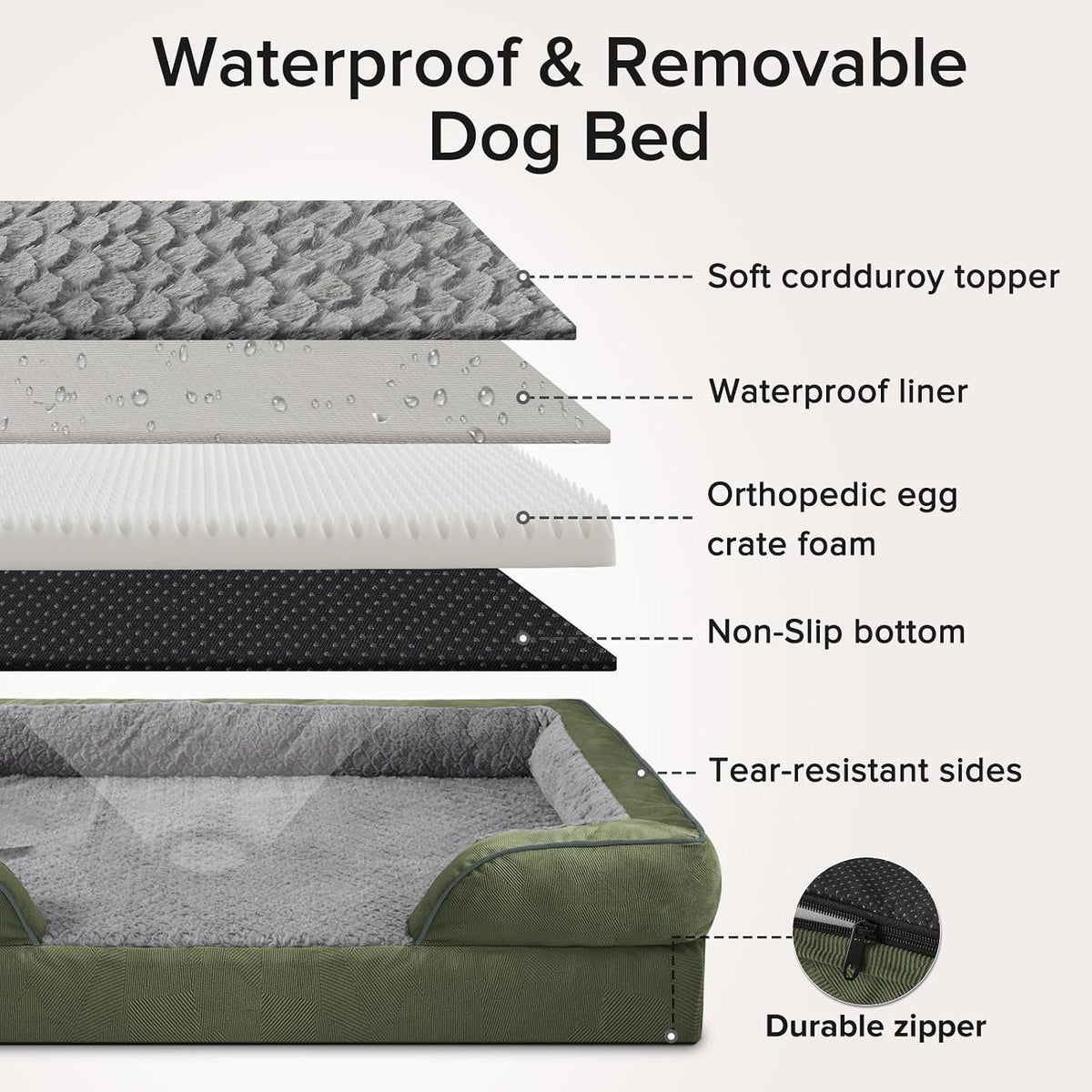 INVENHO Jumbo Orthopedic Dog Bed for Extra Large Dogs, Waterproof, Egg-Crate Foam Dog Couch Bed with Washable Removable Cover, Waterproof Lining and Nonskid Bottom