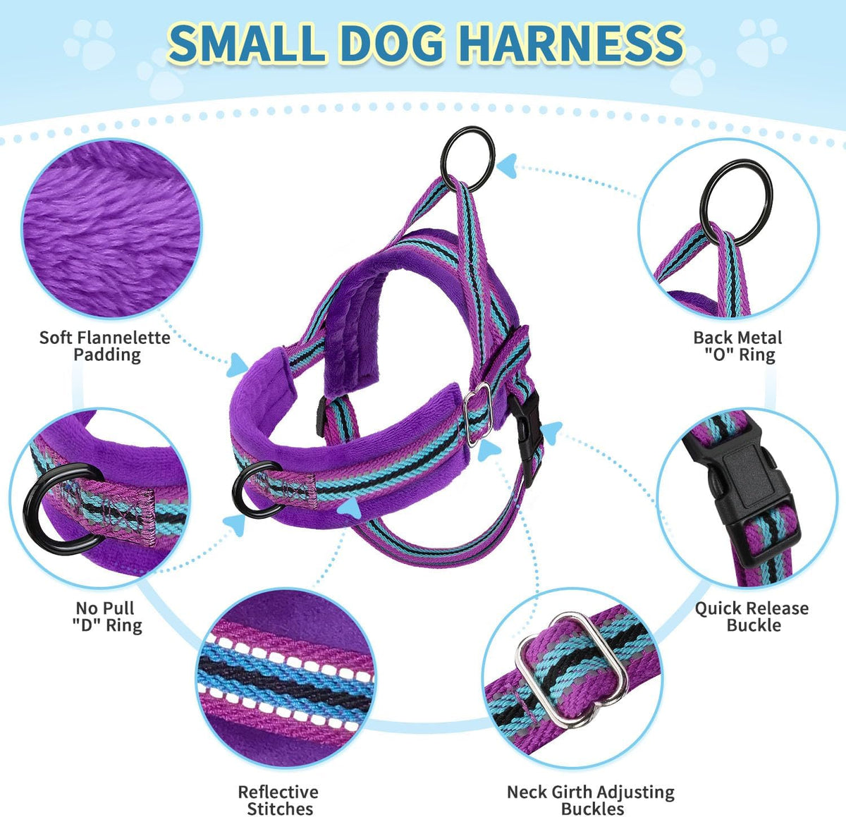 SlowTon No Pull Small Dog Harness and Leash Set with Front Clip