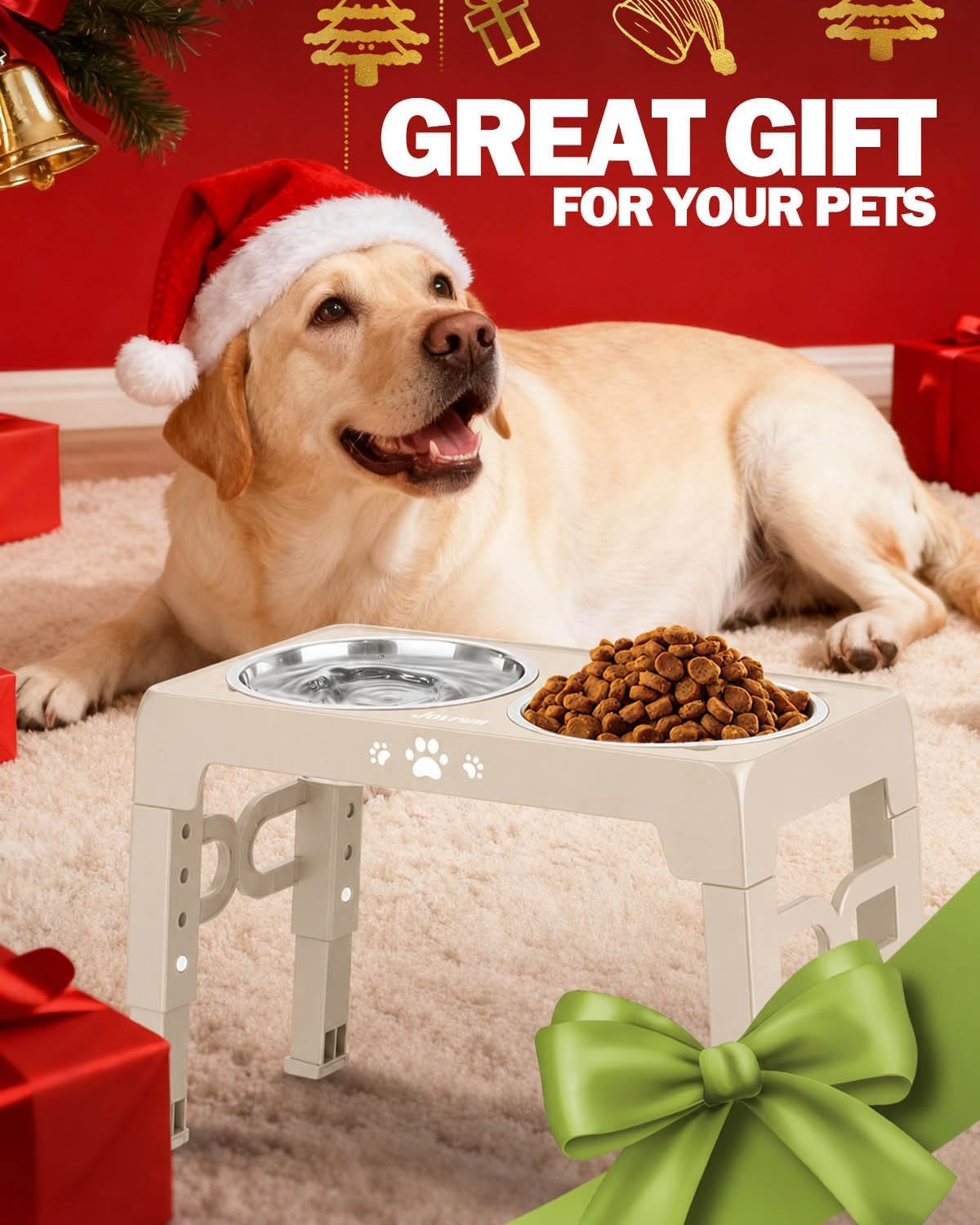 Jovrun Elevated Dog Bowls for Medium Large Size Dogs, Non-Slip Dog Feeder with 2 Stainless Steel Dishes, 5 Heights Adjustable Raised Bowls to 3.15″-8.66″-9.84″-11.02″-12.2″