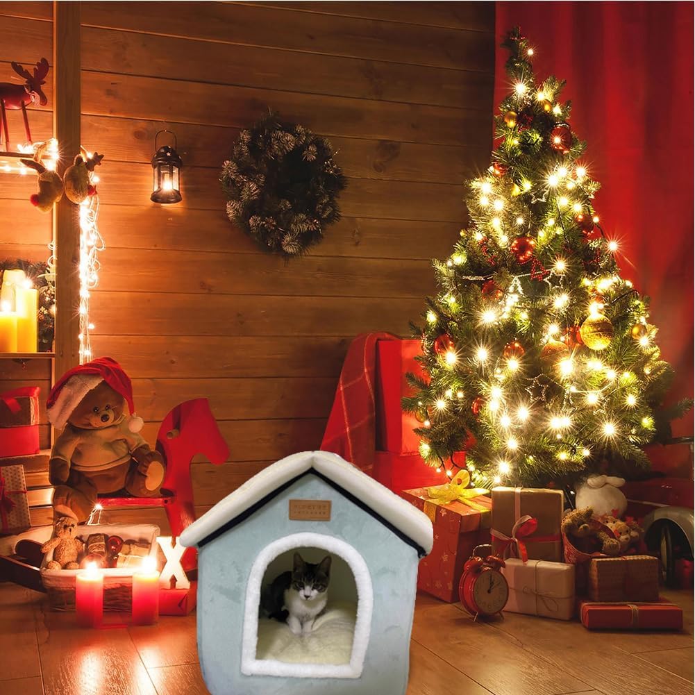 Christmas Cat Tent Cat Bed Cave (Light Green, M(18.1 X 14.6 X 15.7 Inch))