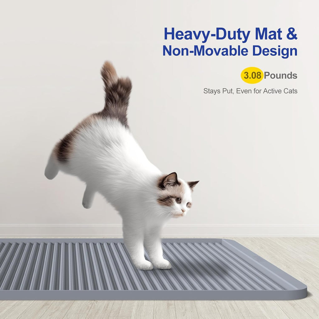 Filmicy Silicone Cat Litter Mat - 31' x 23' Waterproof Large Kitty Mat, Non-Slip, Durable, Easy Clean & Washable Cat Litter Tray Mat for Scatter Control