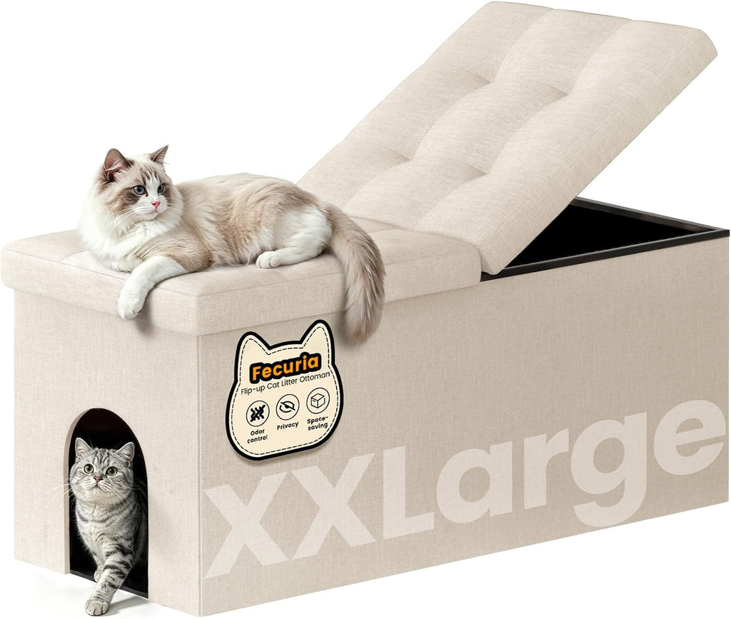 3-in-1 Cat Litter Box Enclosure Furniture, XX-Large, Beige