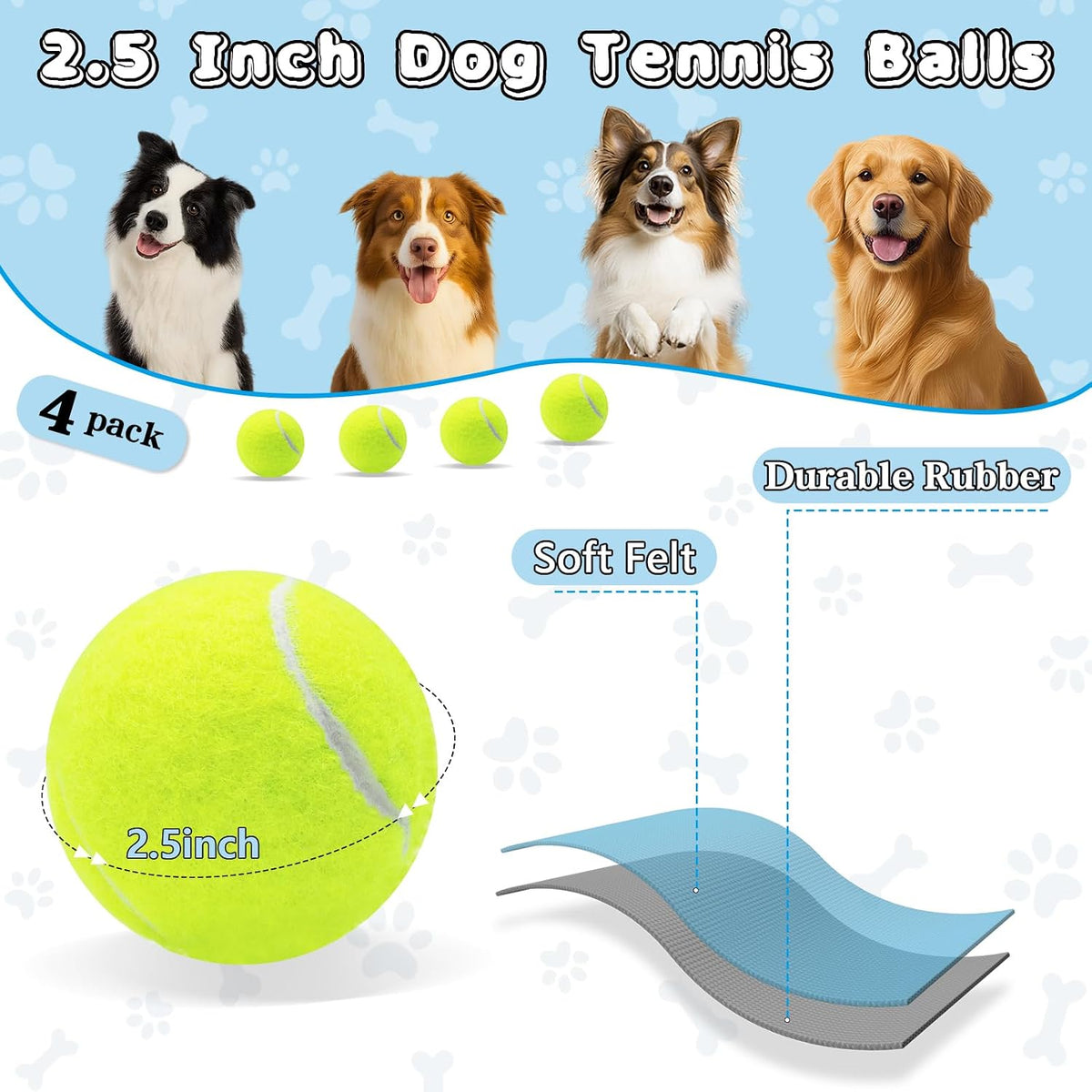Magicorange Tennis Balls for Dogs,Colorful Easy Catching Dog Balls,4 Pack | Bright Yellow Dog Playing Balls, Easy to Spot And Fetch, Tennis-Style Pet Toy, with Mesh Bag for Training and Outdoor Fun