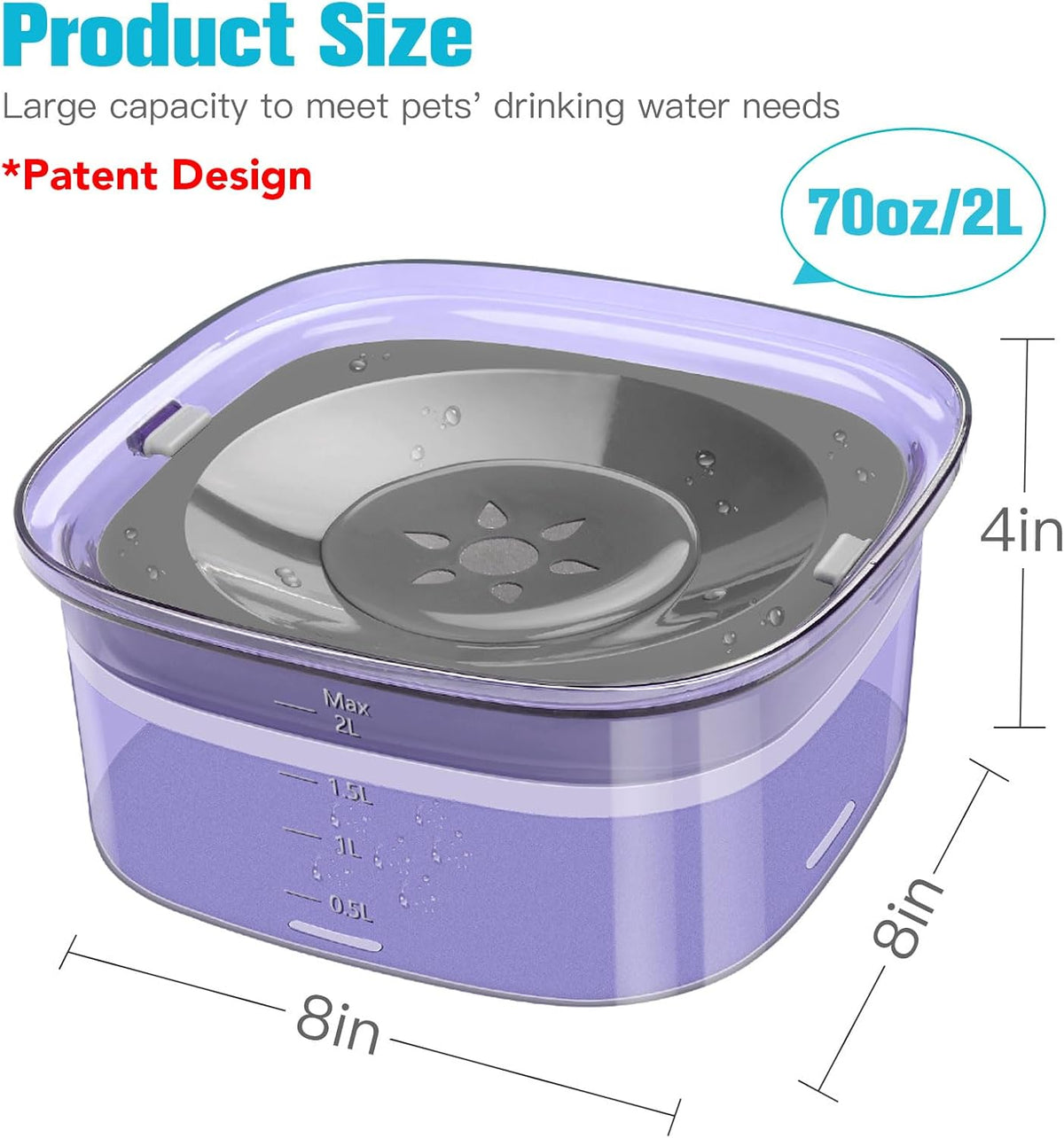 UPSKY 70oz Dog Water Bowl, No Spill Slow Drinking Feeder for Messy Drinker | Large Capacity, Spill Proof, Prevent Pet Prevents Choking, Anti-Slip, Visible Water Level, Suitable for Travel and Car Trips