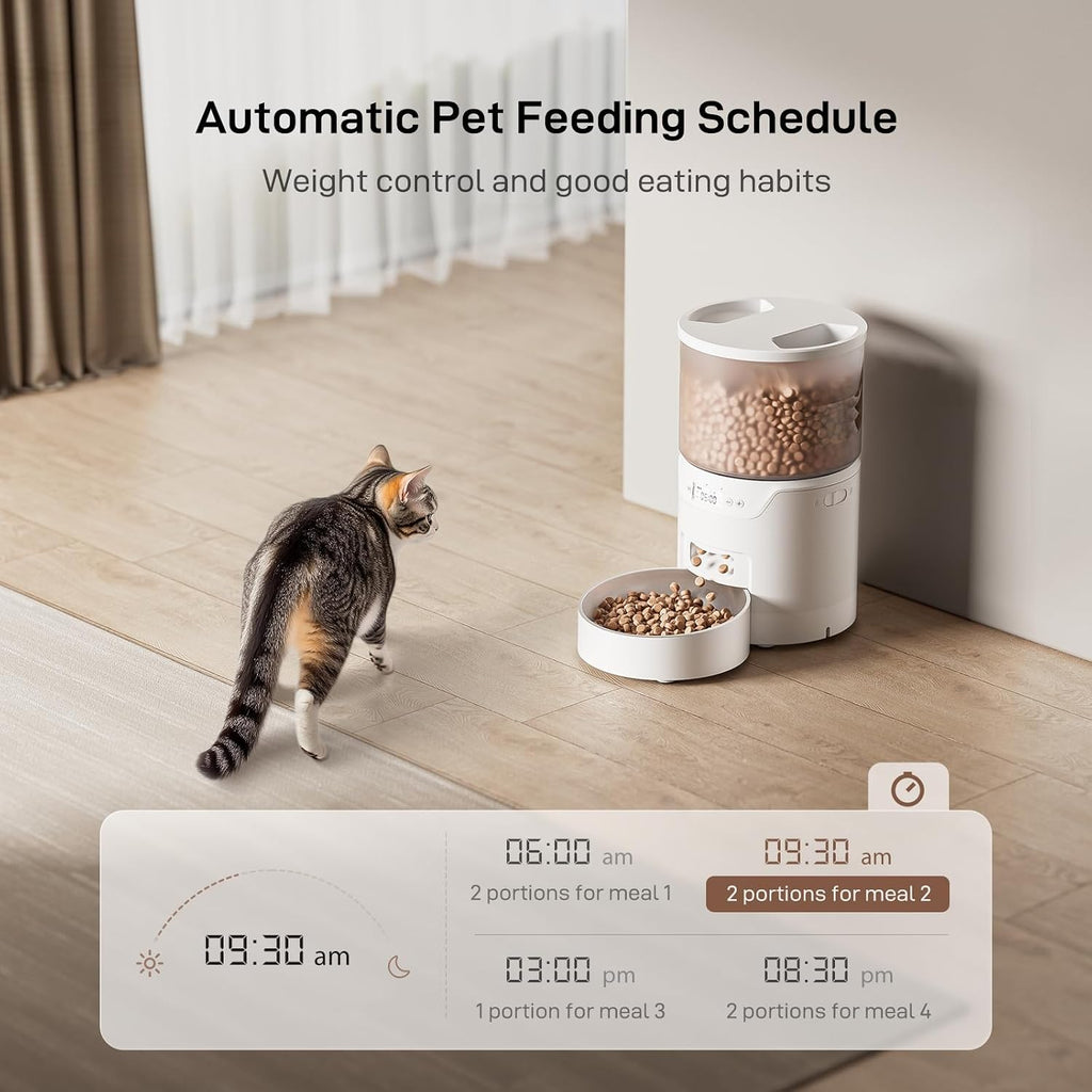 IMIPAW PET Automatic Cat Feeder: 3L Auto Food Dispenser with Timed Feeding| 6 Meal Programmable& 1-20 Portion Precise Control- Easy to Clean & Setup for Cat Indoor| Desiccant Bag Keep Food Fresh