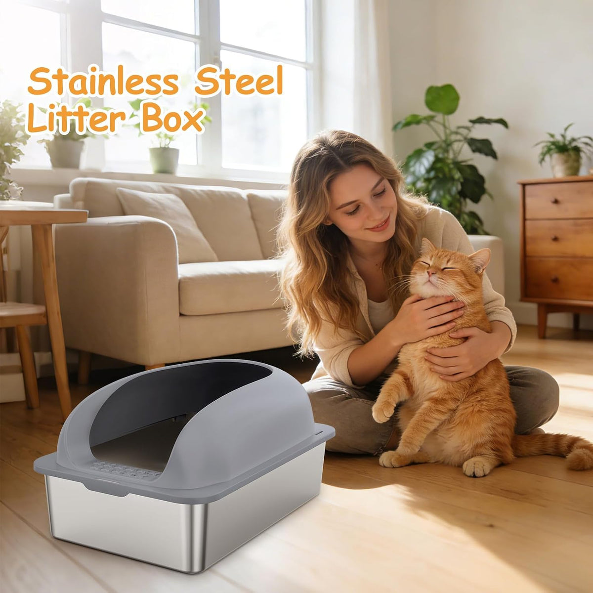 Stainless Steel Cat Litter Box, Large Metal Litter Boxes High Sides