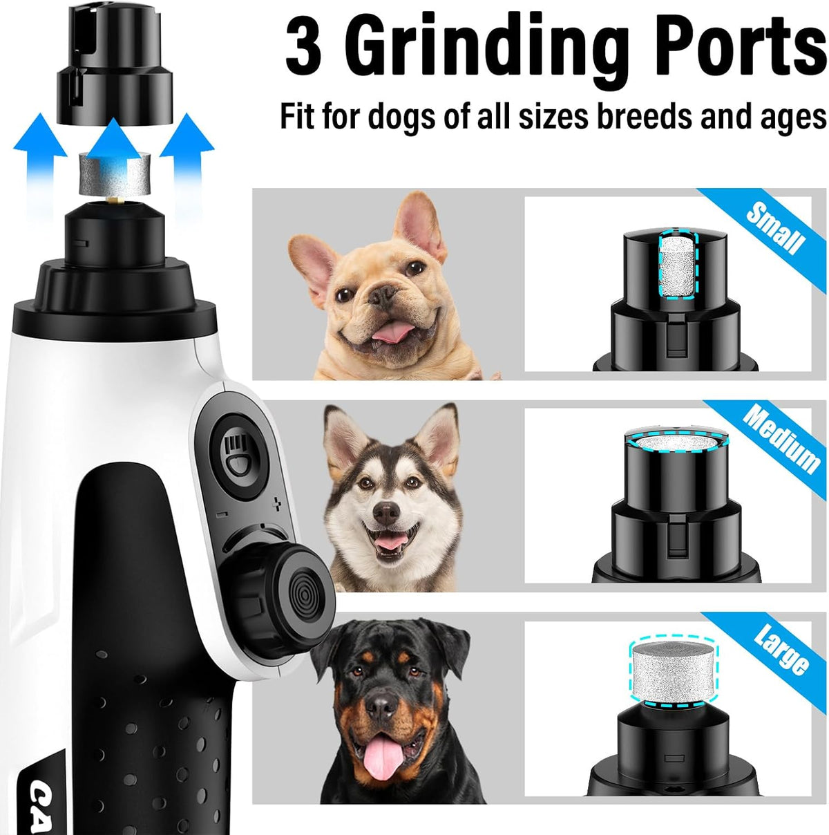 Casfuy Smart 6-Speed Dog Nail Grinder with LED Lights Safe for All Dogs Cat