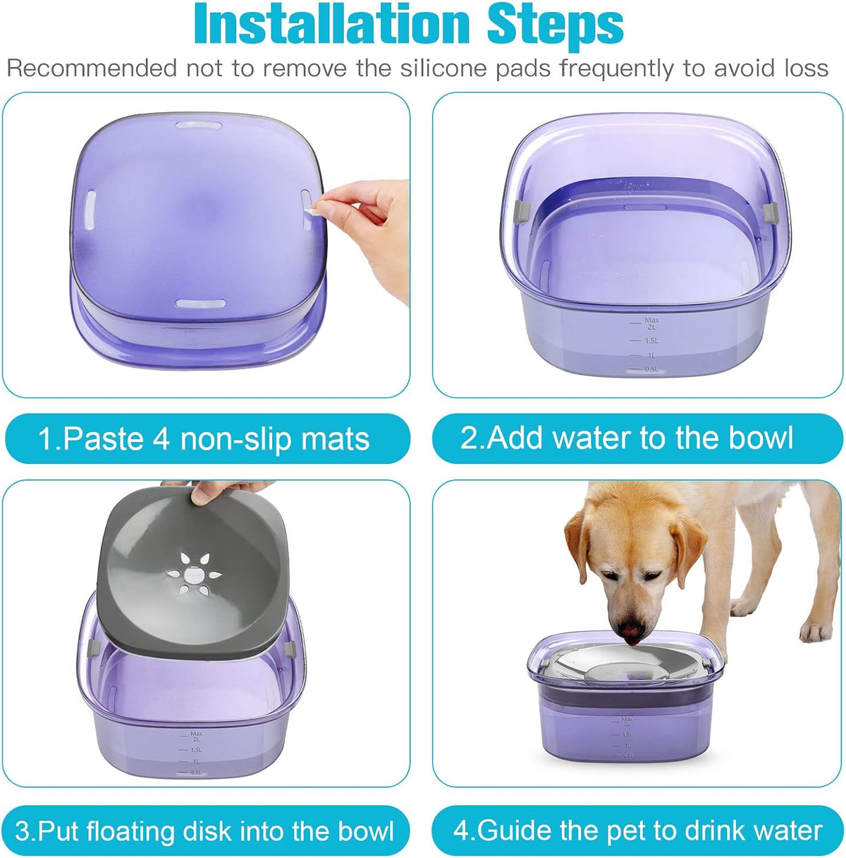 UPSKY 70oz Dog Water Bowl, No Spill Slow Drinking Feeder for Messy Drinker | Large Capacity, Spill Proof, Prevent Pet Prevents Choking, Anti-Slip, Visible Water Level, Suitable for Travel and Car Trips
