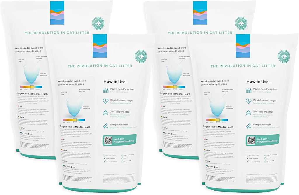 PrettyLitter Health Monitoring Cat Litter, Calm Aloe, 4-Pack, 6 lb. Bags