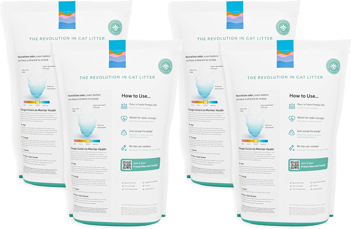 PrettyLitter Health Monitoring Cat Litter, Calm Aloe, 4-Pack, 6 lb. Bags