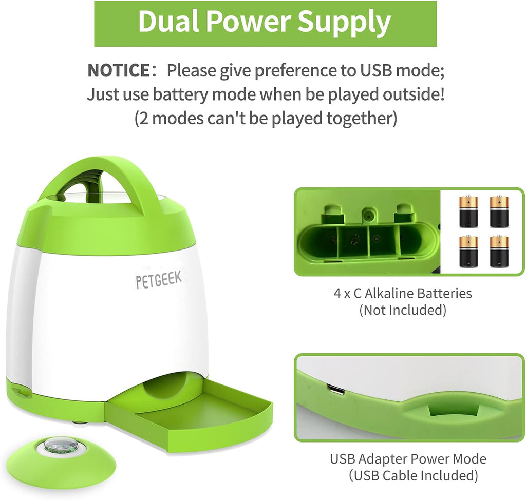 PETGEEK Dog Treat Dispenser with Button, Automatic Dog Feeder with Remote Control and Dual Power Supply, Dogs Puzzle Toys and Interactive Pet Stimulation Toys for Indoor or Outdoor Play(Green)