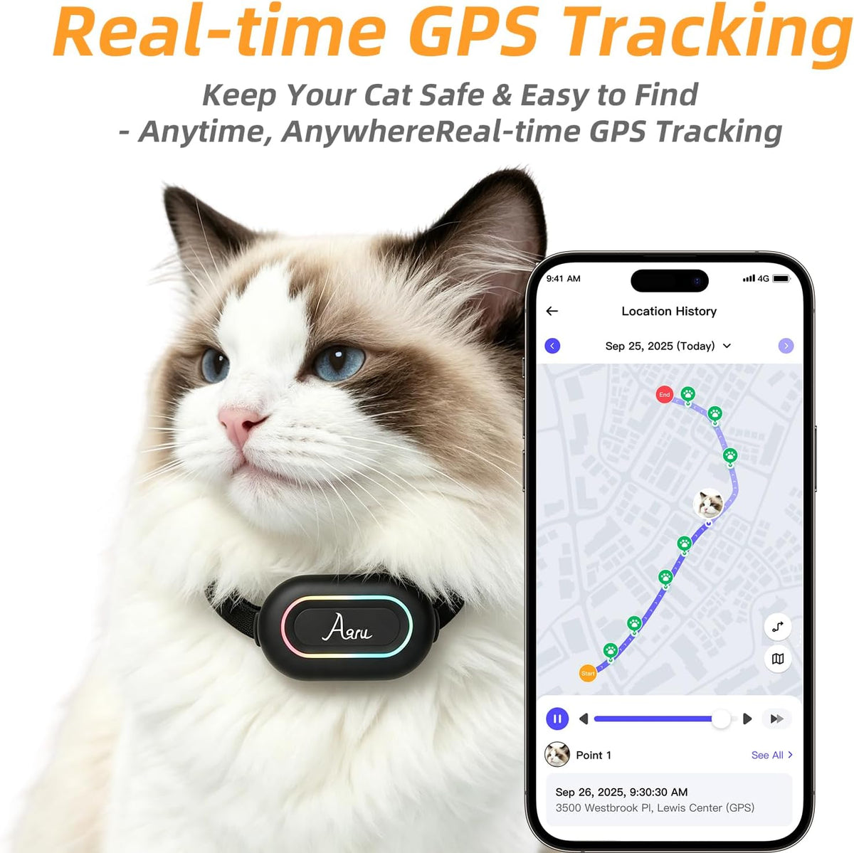 GPS Tracker for Dogs, Cats, Kids, Seniors, Cars, Luggage & Pets - Real-Time Tracking with Floor-Level Positioning, Waterproof Mini Locator with Geofence Alert, LED Light, Voice & Long Battery