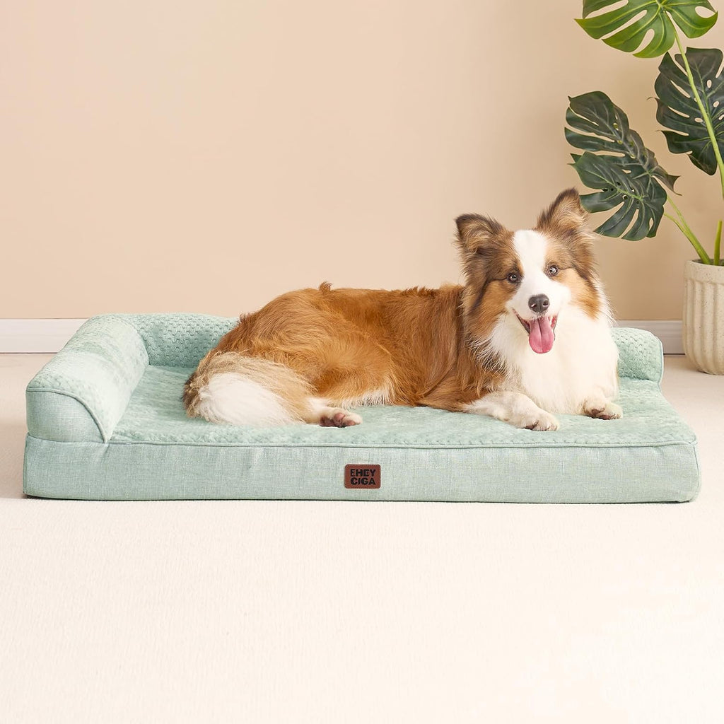 EHEYCIGA XL Dog Bed Memory Foam for Crate, Extra Large Dog Bed Orthopedic with Washable Removable Cover, Waterproof Pet Sofa Couch XLarge Size Dogs, 41x27x6.5, Greyish Green