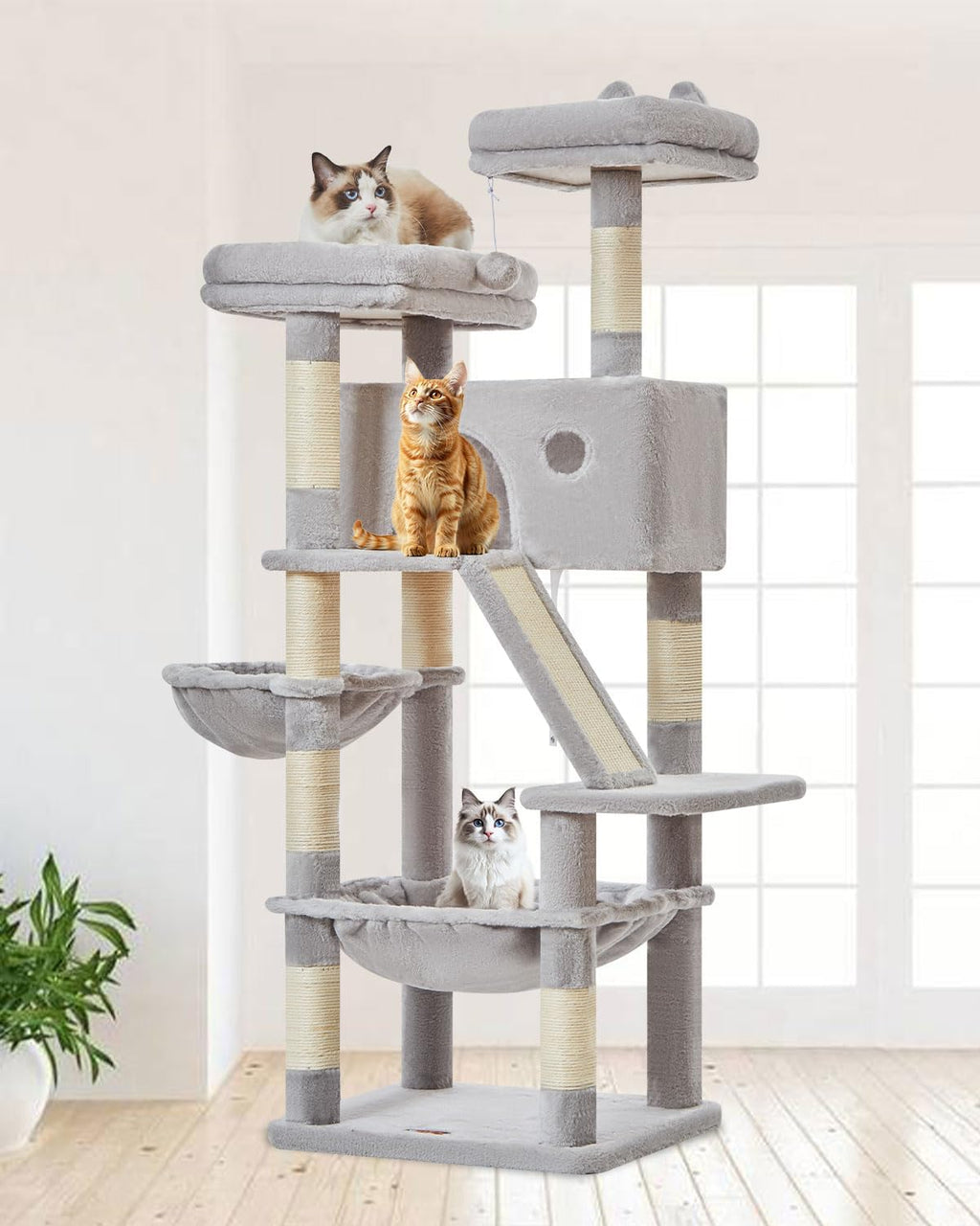 Taoqimiao Sturdy Cat Tree, 58In Cat Tower for Indoor Cats Large Adult