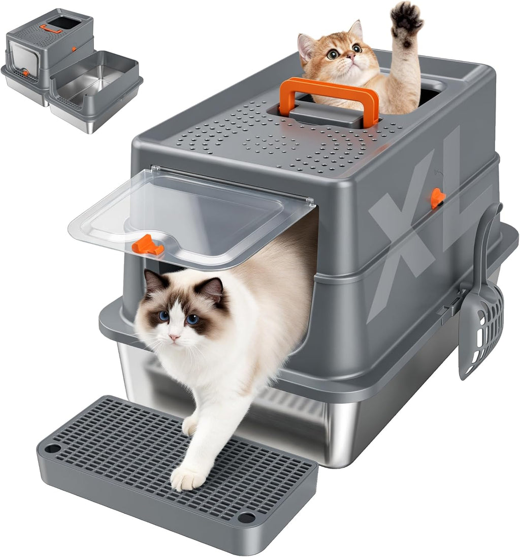 High-Sided Stainless Steel XL Cat Litter Box for Cats