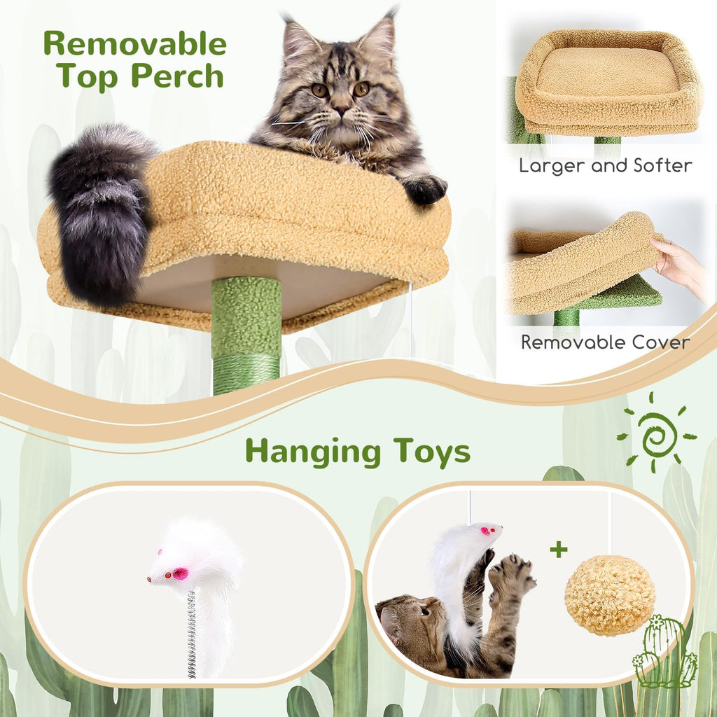 Globlazer Cactus Sturdy Cat Tree for Indoor Cats 20 lbs, S68, Green