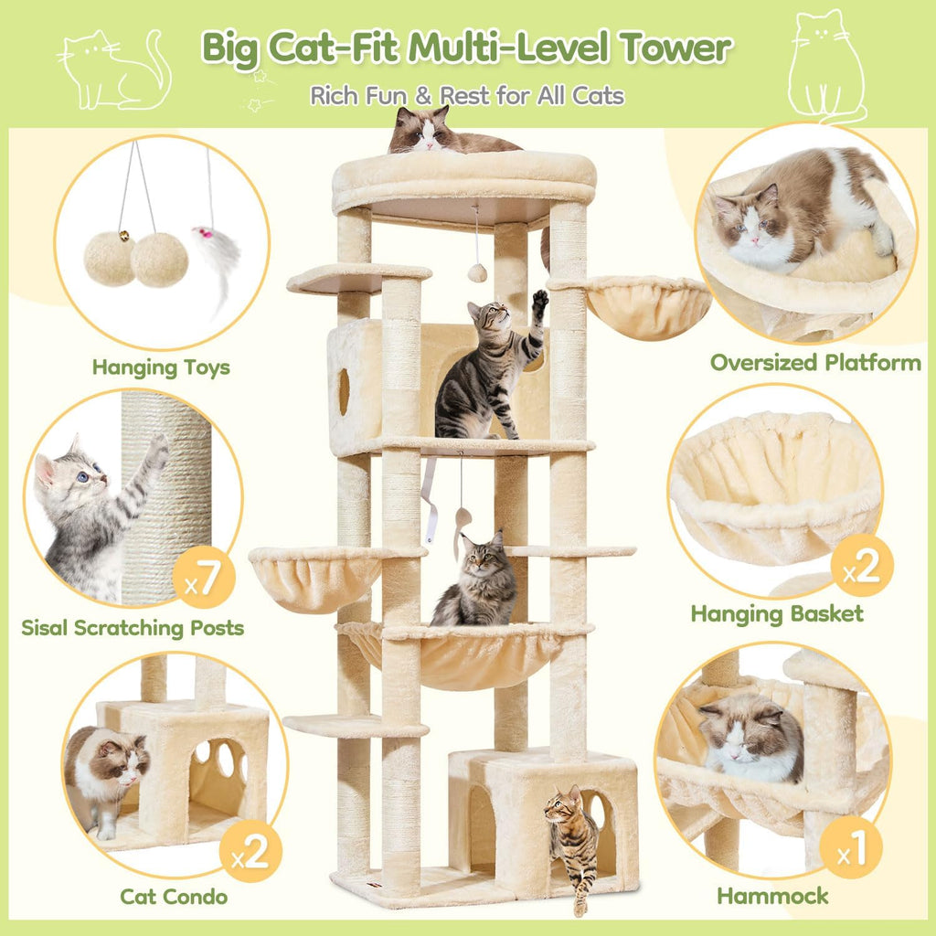 Taoqimiao 72 in Cat Tree, XXL Cat Tower for Indoor Cats Large Adult 25Lbs+