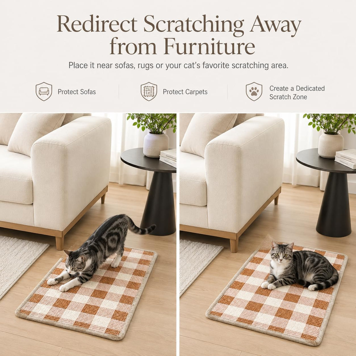 Cat Scratcher Mat, Natural Sisal Cat Scratch Pad for Cats