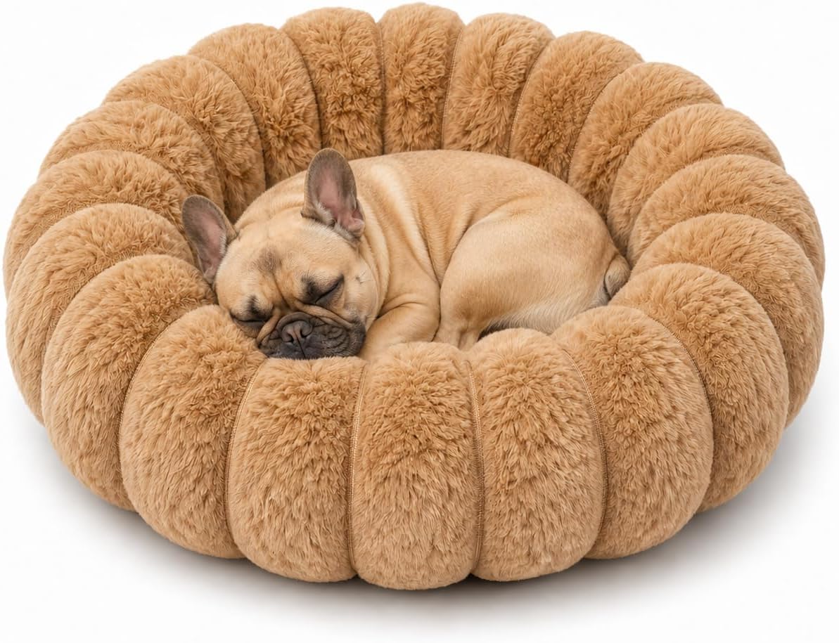 Calming Dog Bed Medium Size Dog Donut Washable Pet Bed, 31.5” Khaki