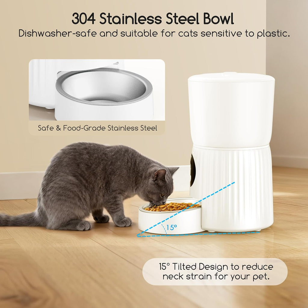 Faroro Automatic Cat Feeder with Camera, 1080P HD Video with Night Vision, 5G WiFi Automatic Dog Feeder with APP Control, 2-Way Audio, Blockage Sensor for Cats or Small Dogs, 4L (White)