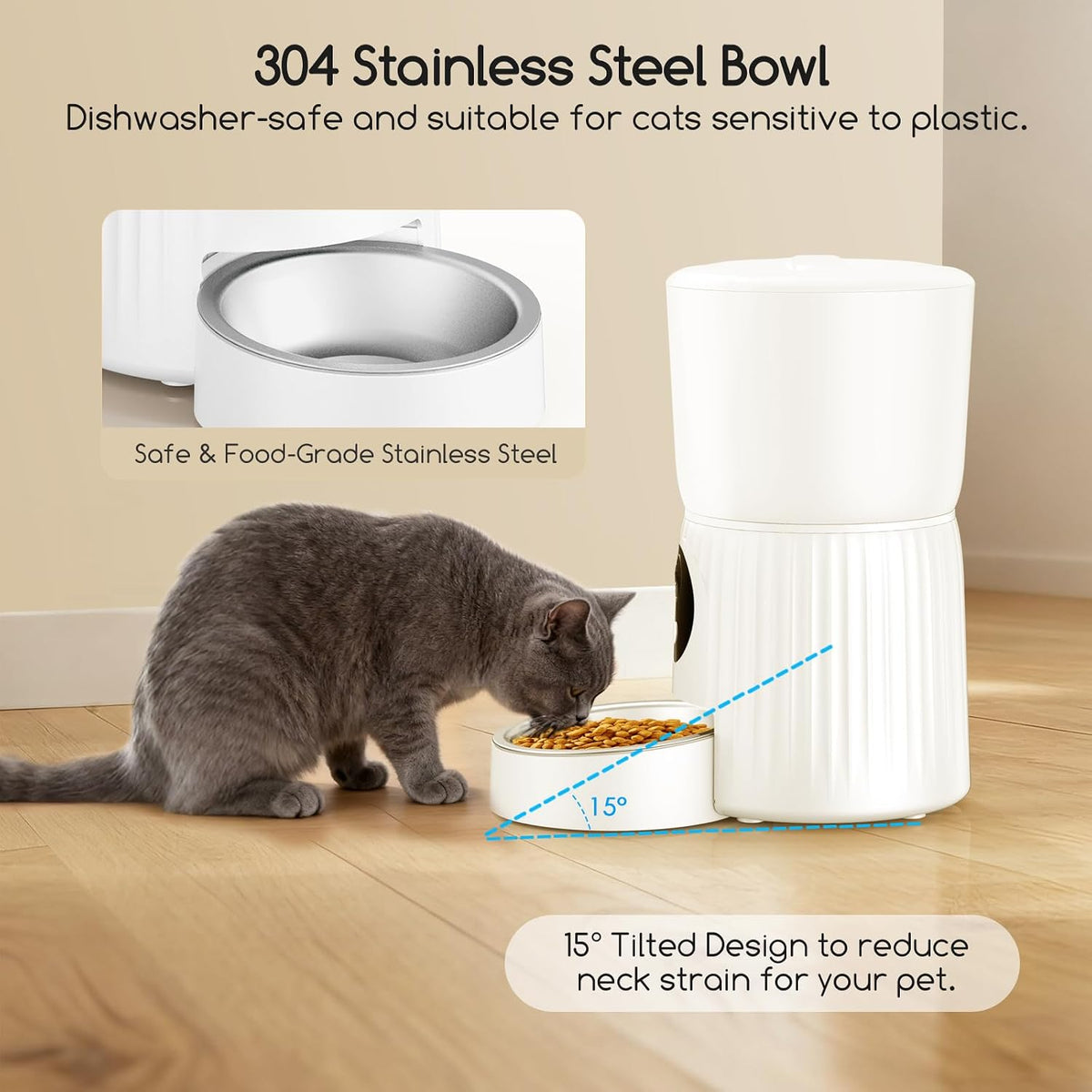 Faroro Automatic Cat Feeder with Camera, 1080P HD Video with Night Vision, 5G WiFi Automatic Dog Feeder with APP Control, 2-Way Audio, Blockage Sensor for Cats or Small Dogs, 4L (White)