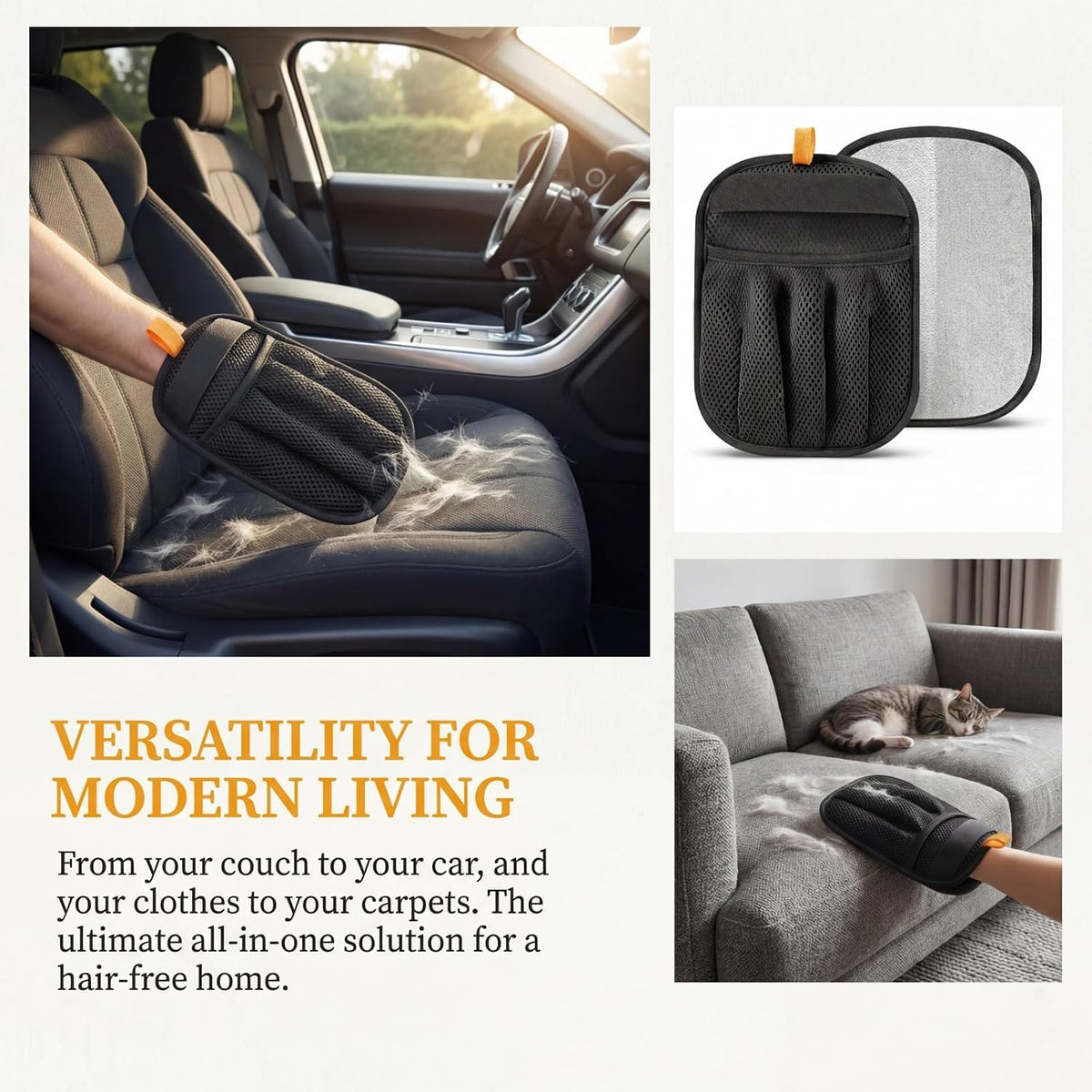 Pet Hair Removal Glove for Dog & Cat, Black.