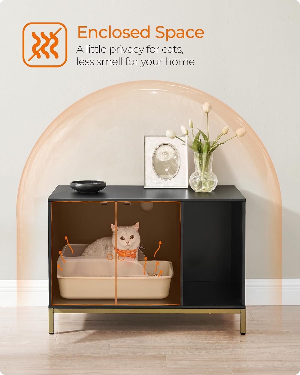 FEANDREA Cat Litter Box Enclosure, with Scratching Mat, Tall Legs