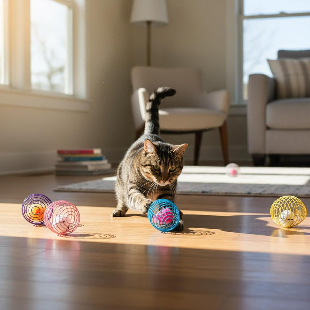 Jecery 5 Pcs Cat Toys Spring,Mouse and Bell,Multicolor