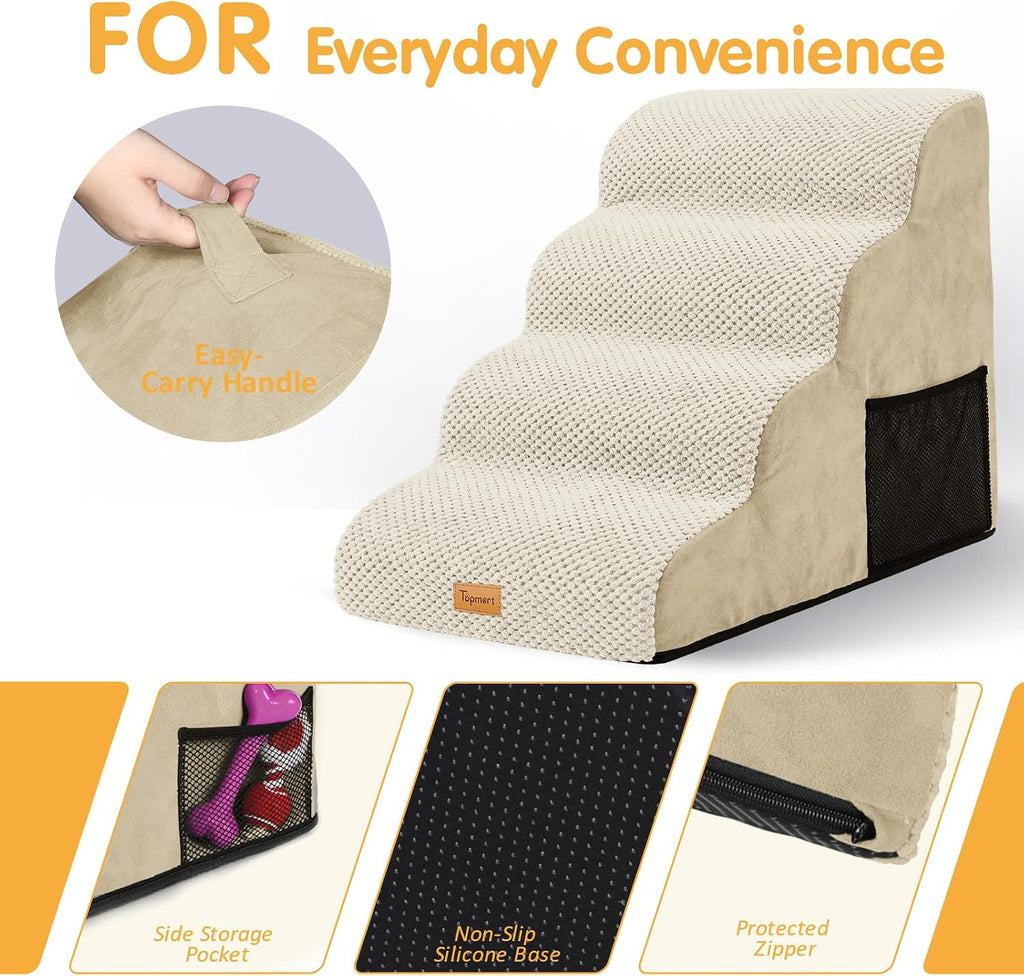 Topmart High Density Foam Dog Stairs 4 Tiers,Extra Wide Deep Pet Steps