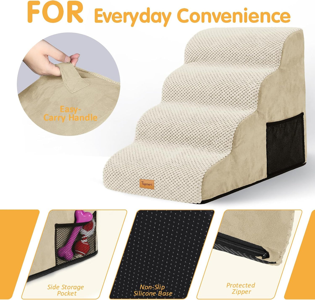 Topmart High Density Foam Dog Stairs 4 Tiers,Extra Wide Deep Pet Steps