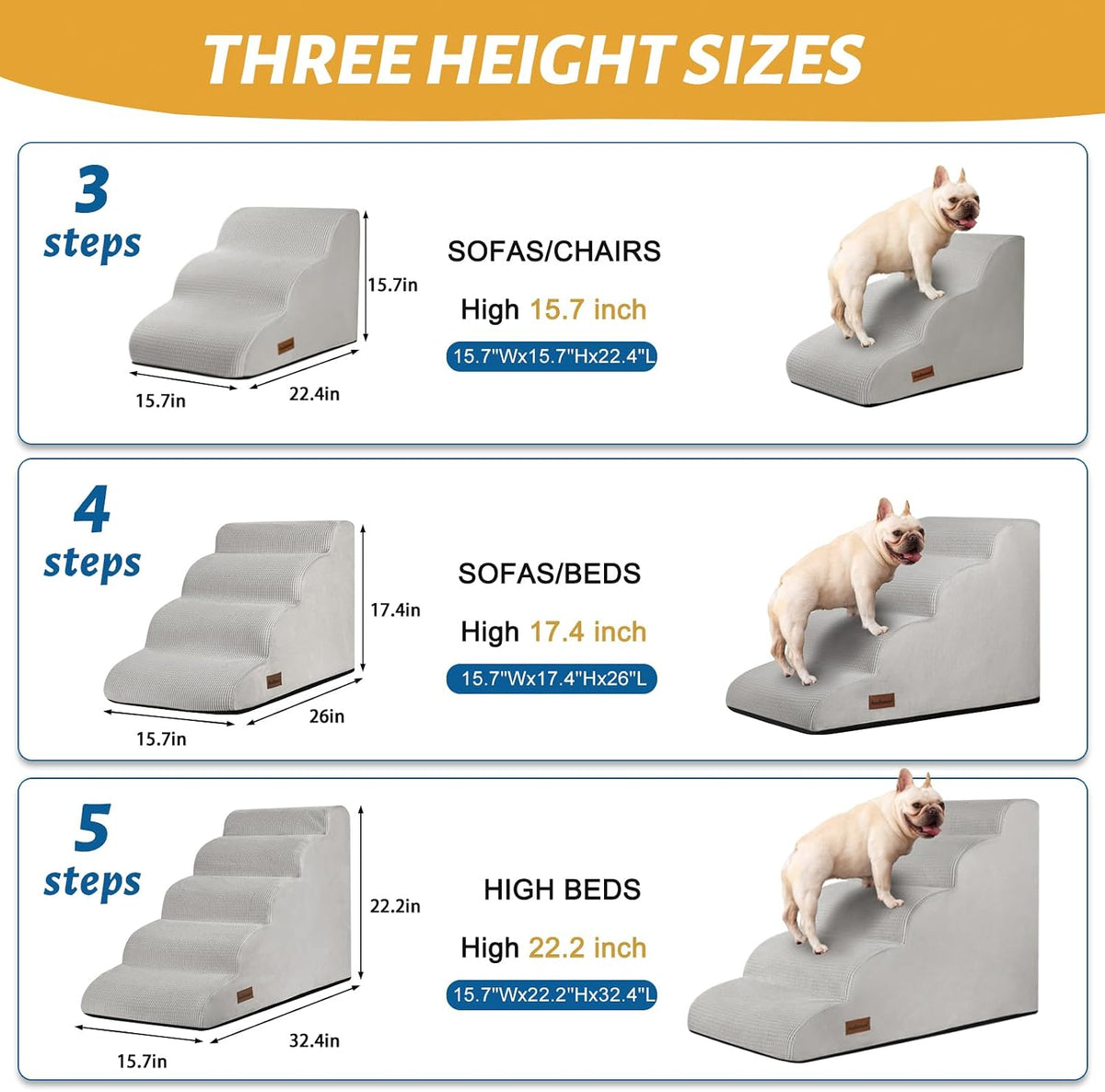 Aodisman Dog Stairs for High Bed,5-Step Pet Ramp for Small Dogs and Cats