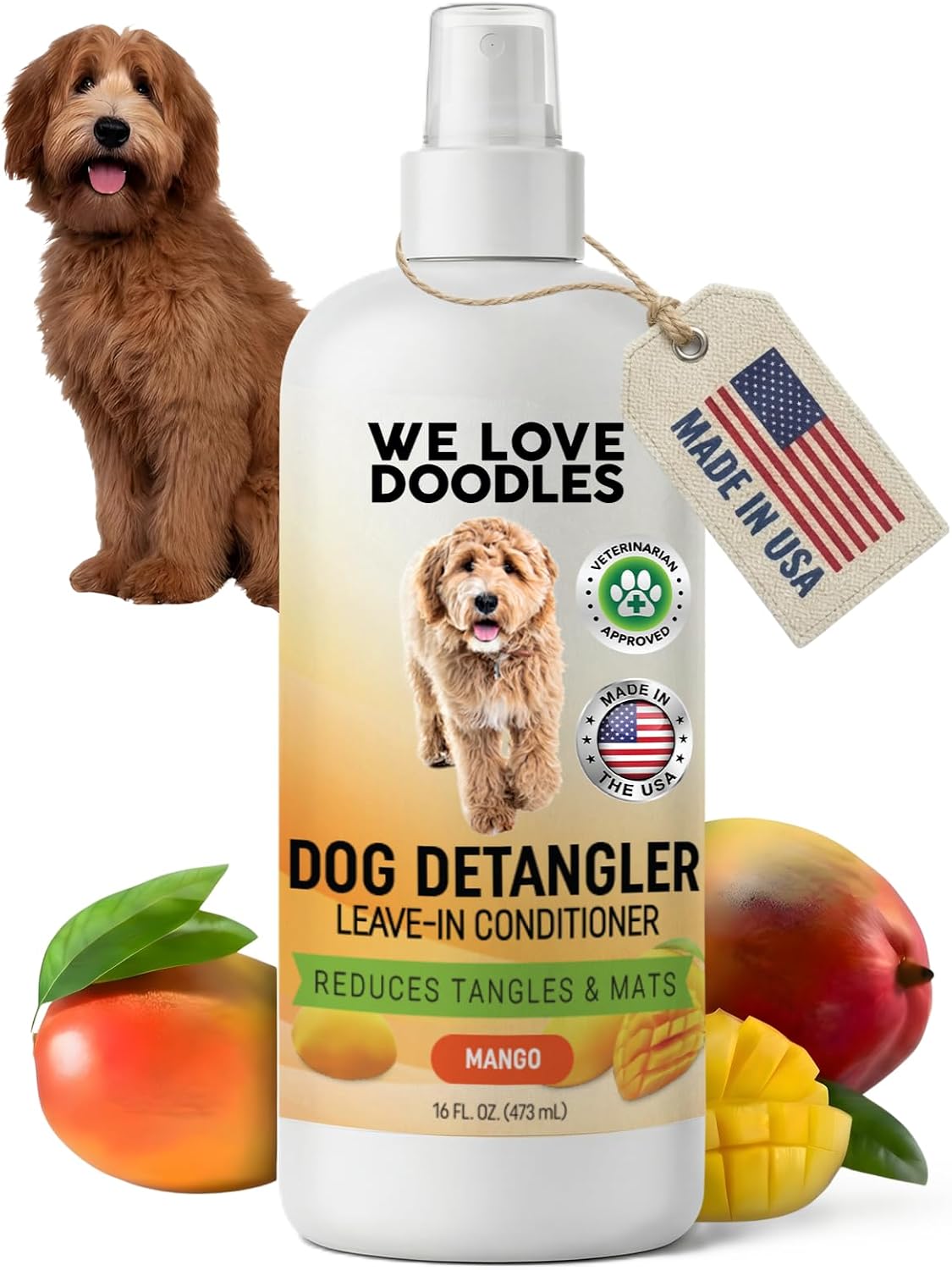 Dog Detangler Spray, Leave-in Conditioner Spray for Dogs, Mango, 16 oz