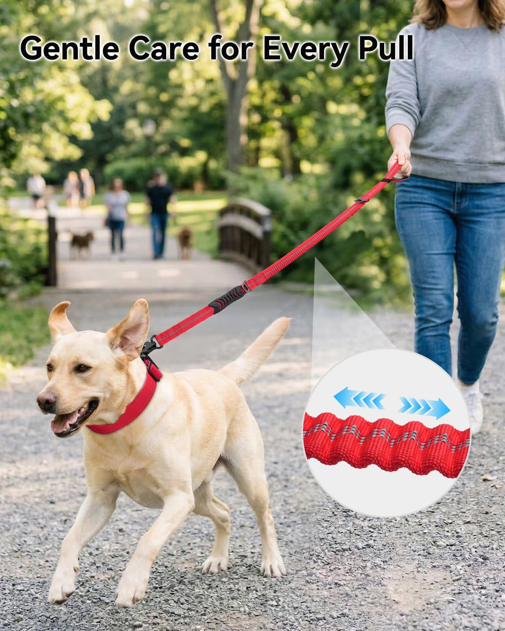 Joytale Tactical Bungee Dog Leash, Shock Absorbing No Pull, Red