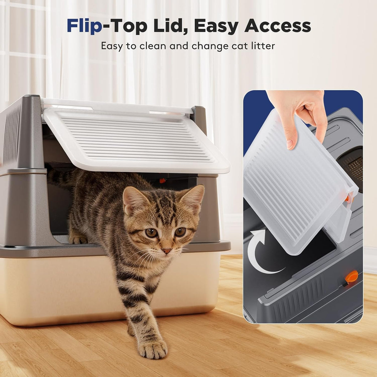 FURTIME Small Enclosed Stainless Steel Litter Box with Lid for Kitty | Metal Cat Litter Box for Small Cats, Kitten Cat Box with High Sided Enclosure & Scoop, Odor Free, Anti-Leakage, Grey