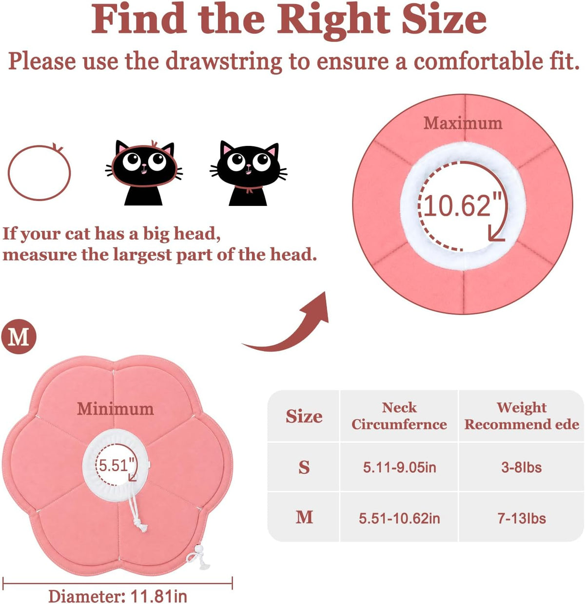 Tensho Flower Soft Cone for Cats, Pink Adjustable Elizabethan Collar (M)