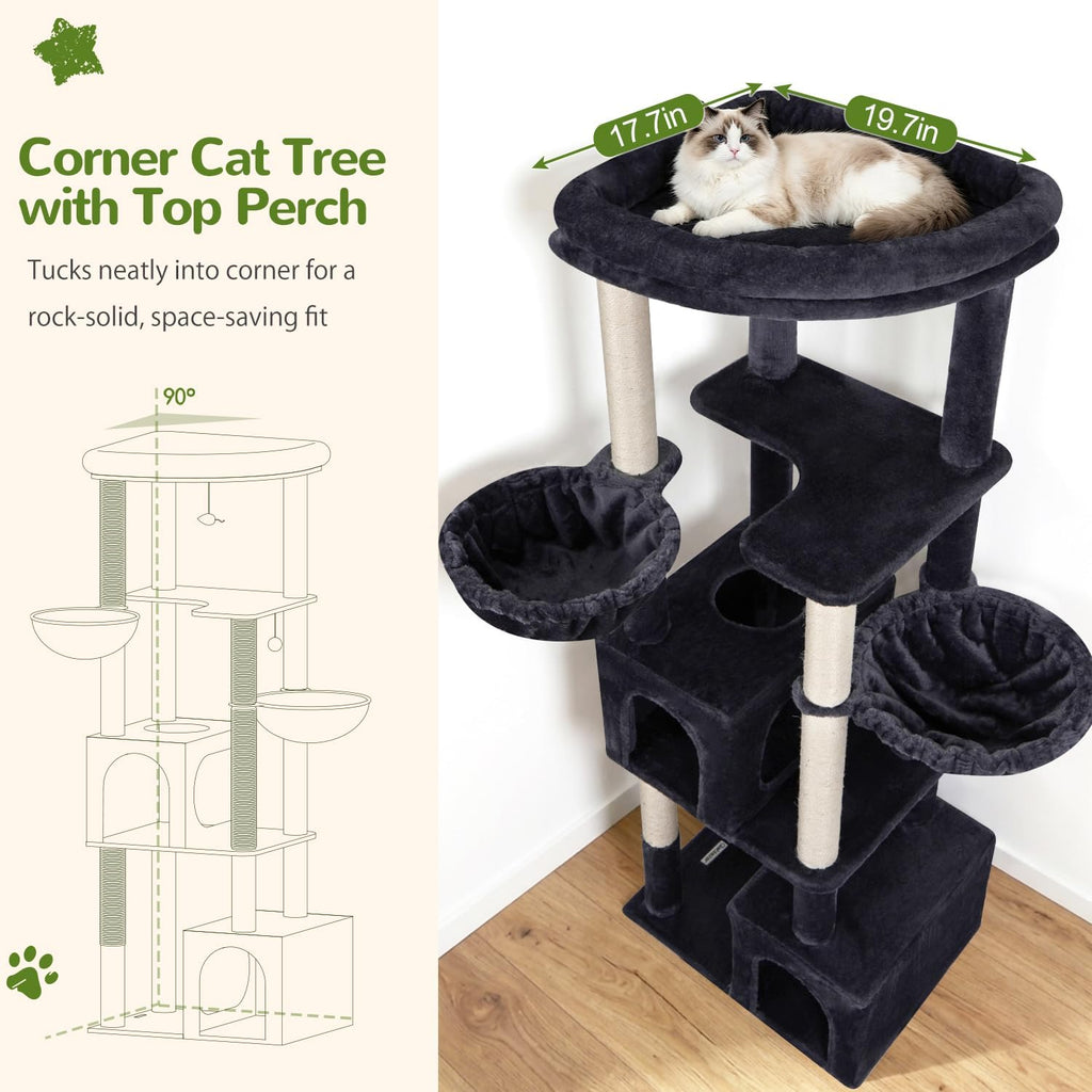 Globlazer C64 Heavy Duty Corner Cat Tree, 64in Large Cat Tower, Dark Grey