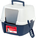 IRIS USA Large Front Door Cat Litter Box, Walk-in Entry, Navy | Nervous Cats, Private Enclosure Design, Covered Walk-Through, Flip Door Access, Privacy Hood, Contained Environment