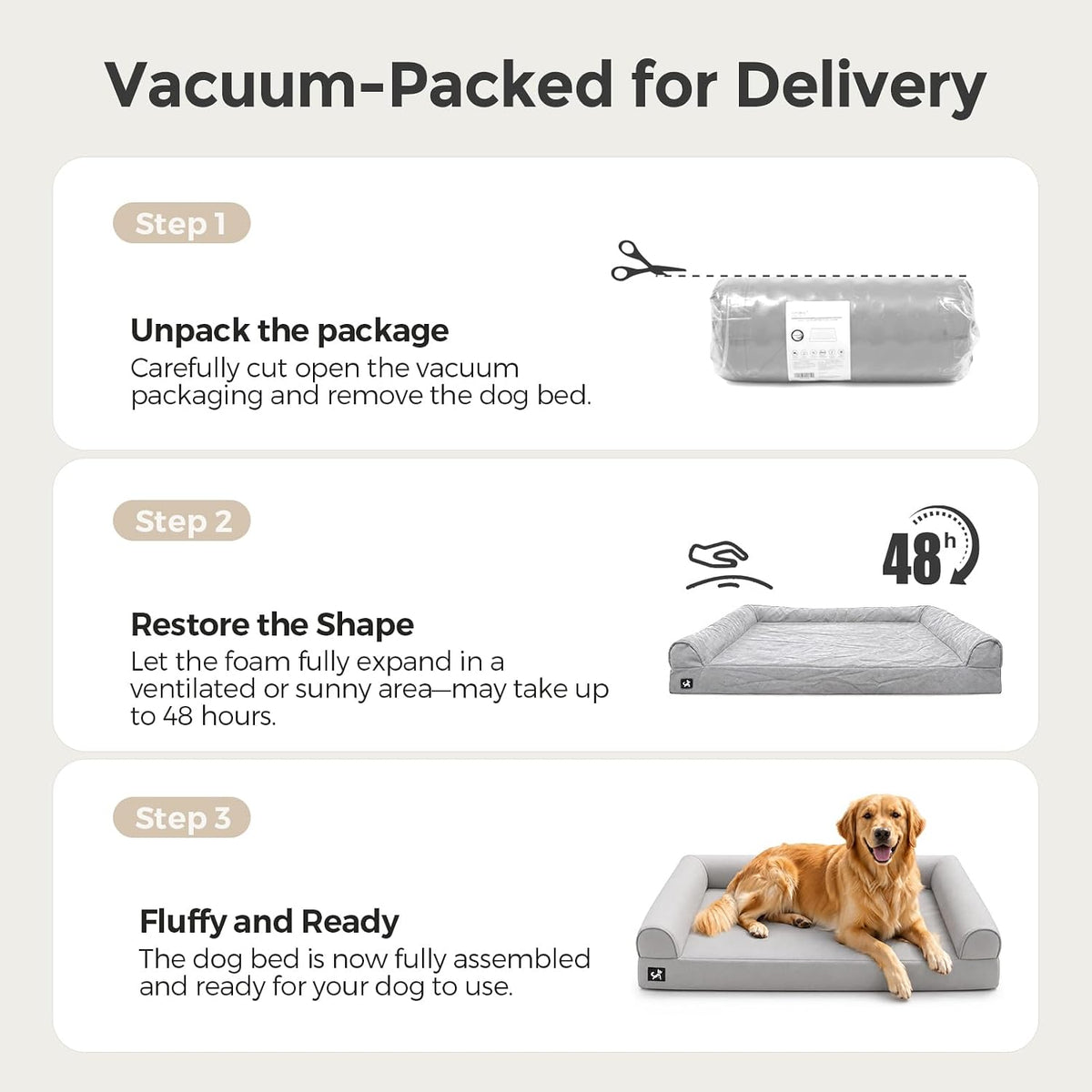 Sytopia 42in Dog Beds for Large Sized Dogs,XL Orthopedic Pet Bed with Removable Washable Cover, Waterproof Egg Crate Foam, Non-Slip Bottom, Supports up to 100+ lbs for Old Pet, Light Gray