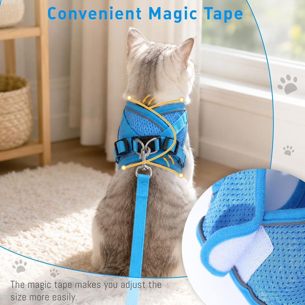 Cat Vest Harness and Leash Set, Escape Proof Kitten Harness Blue XS