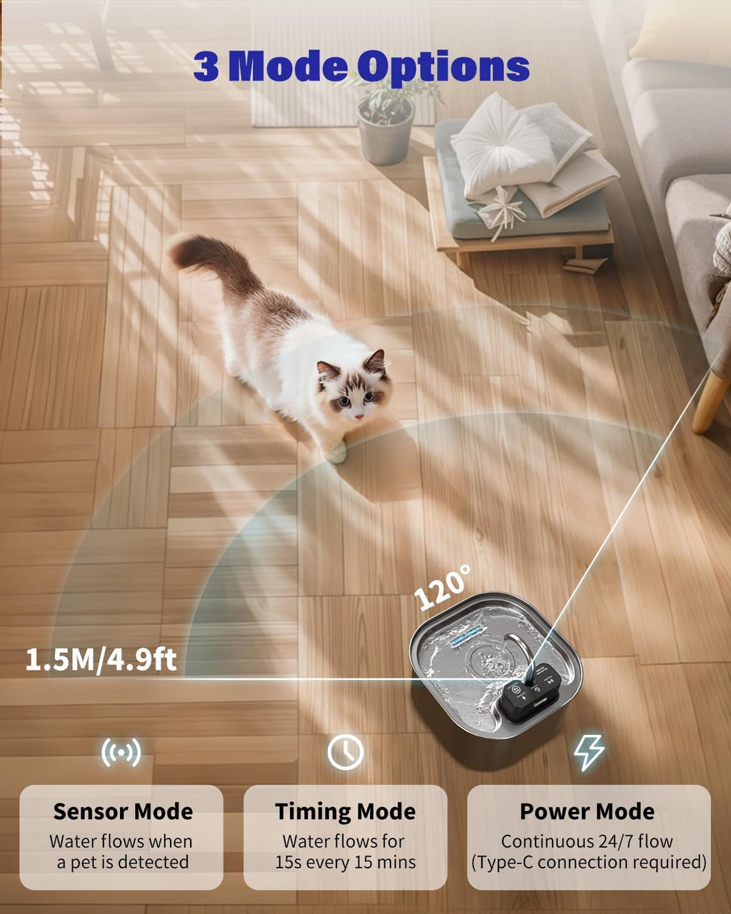 Lawfery 3.2L/108oz Wireless Stainless Steel Cat Water Fountain