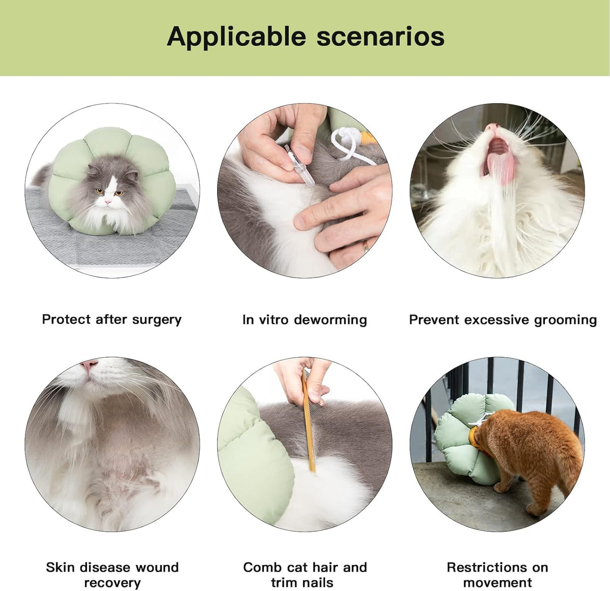Cat Cone Collar,Cute Waterproof Cat Recovery Collar,Anti-Bite Lick Wound Healing Safety Elizabethan e Collar for Cats,Green Flower All-Season Style