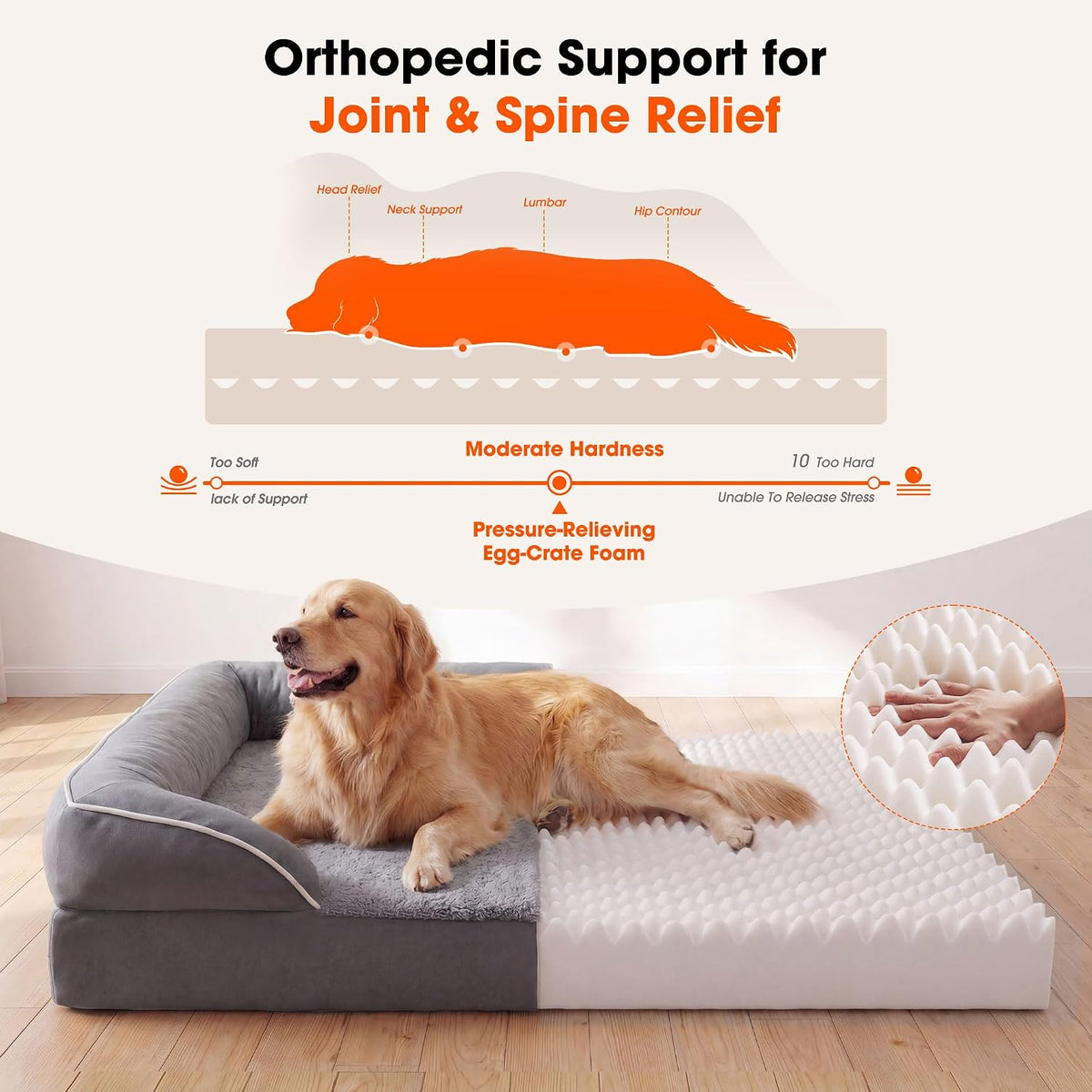 Waterproof Orthopedic Dog Bed for Extra Large Dogs with Bolster