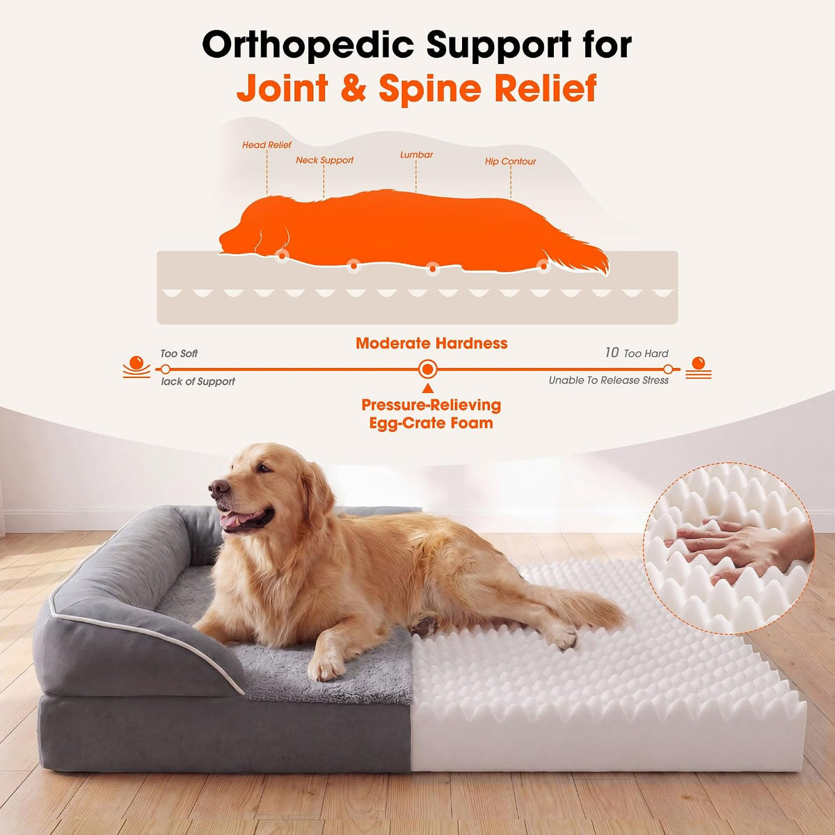 Waterproof Orthopedic Dog Bed for Extra Large Dogs with Bolster