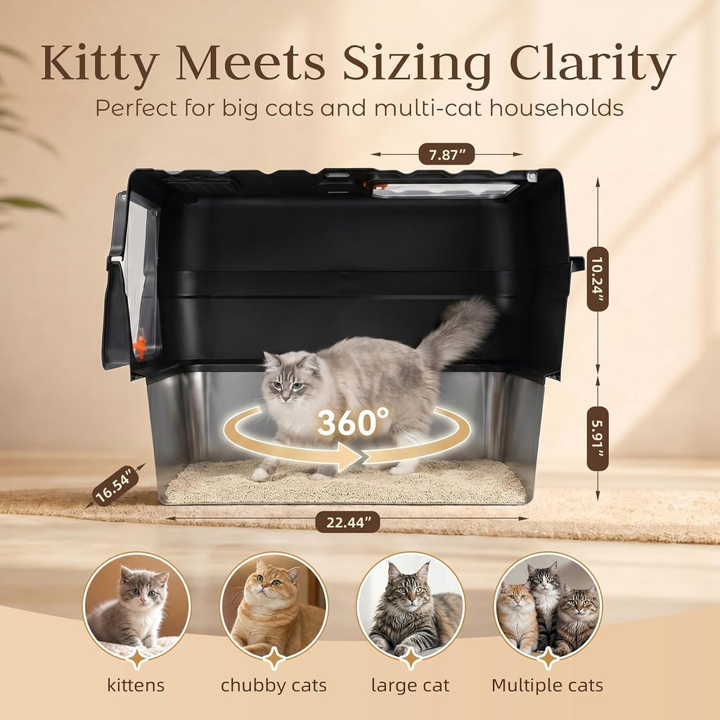 Jotesnew 2 Pack XL Enclosed Stainless Steel Litter Box with Lid, Black