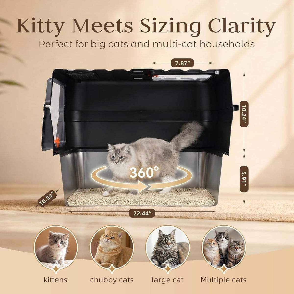 Jotesnew 2 Pack XL Enclosed Stainless Steel Litter Box with Lid, Black