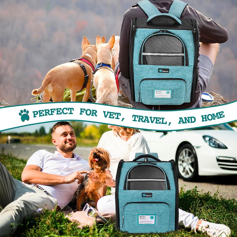 PetAmi Dog Backpack Carrier Airline Approved Cat Pet Puppy Bag, Turquoise