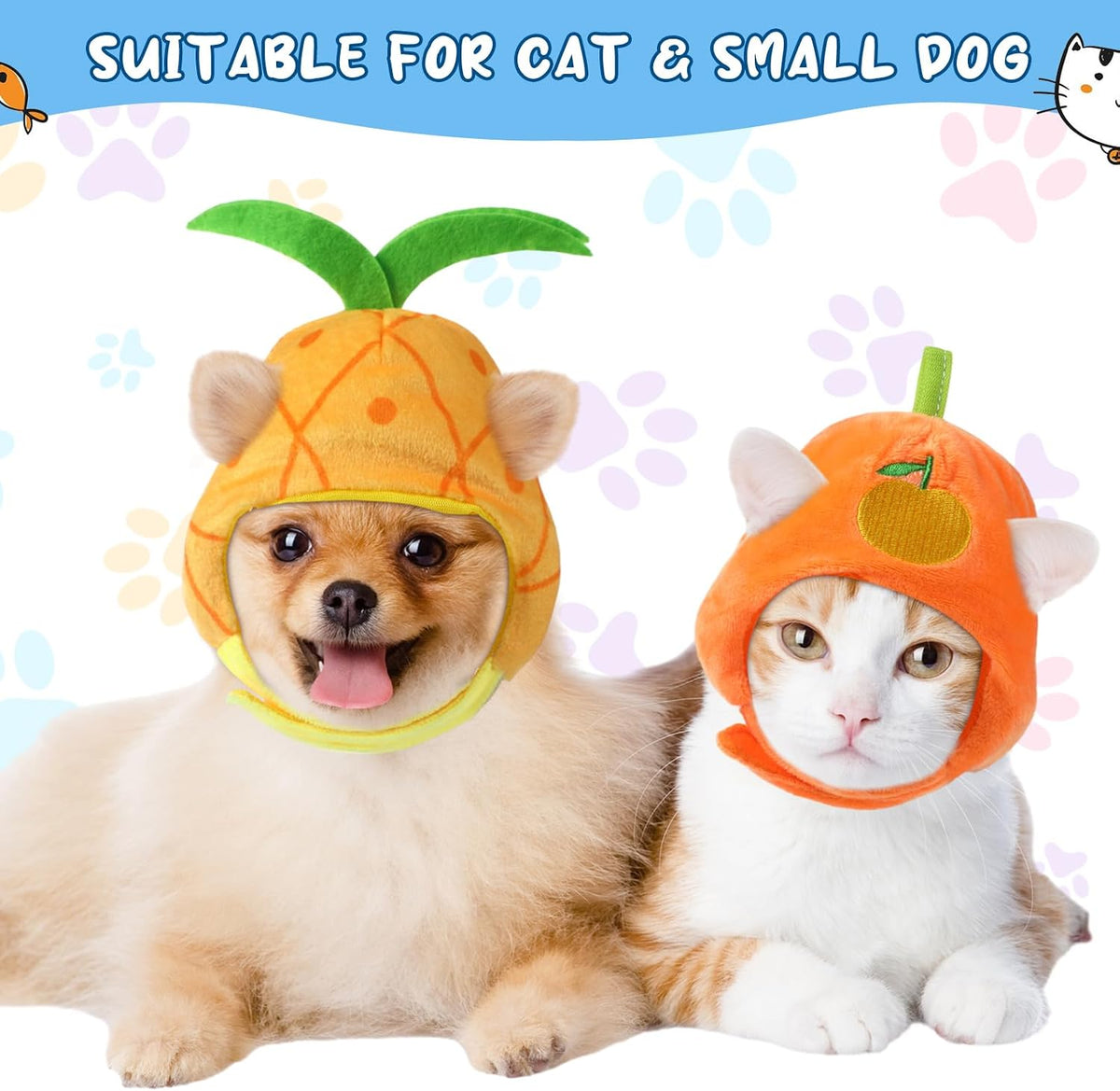 Weewooday 5 Pcs Cat Hat, Avocado, Orange, Strawberry, Pineapple, Frog