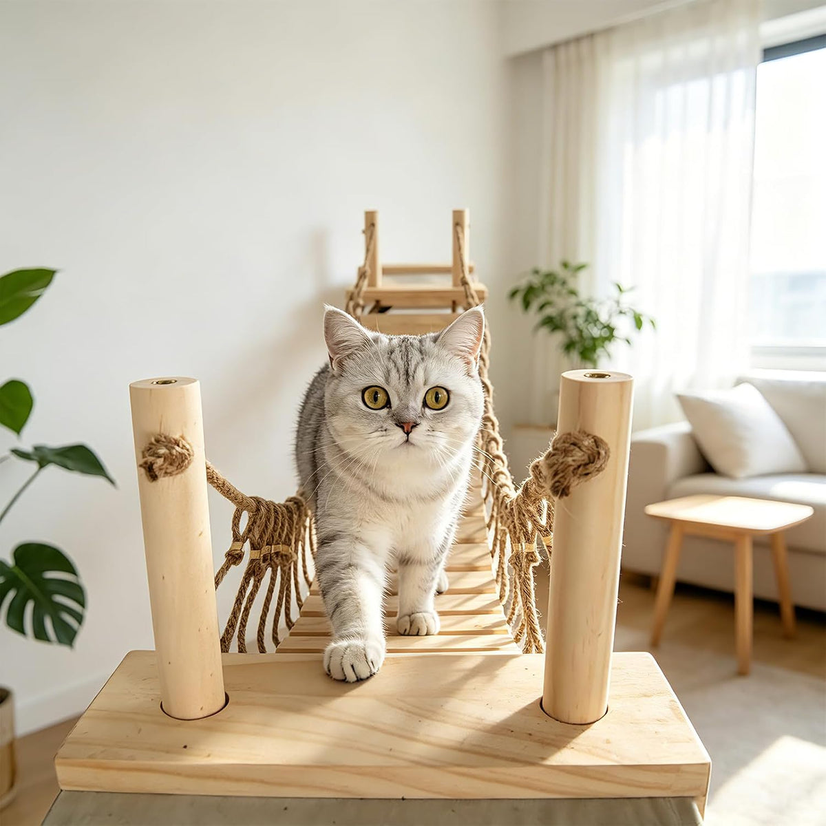 Cat Wall Shelves, Wall Mounted Cat Climber Set, 70" Cat Bridge Hammock Tree with Mounted Perch & Cloud Shelf for Cats Climb, Jump (H01)